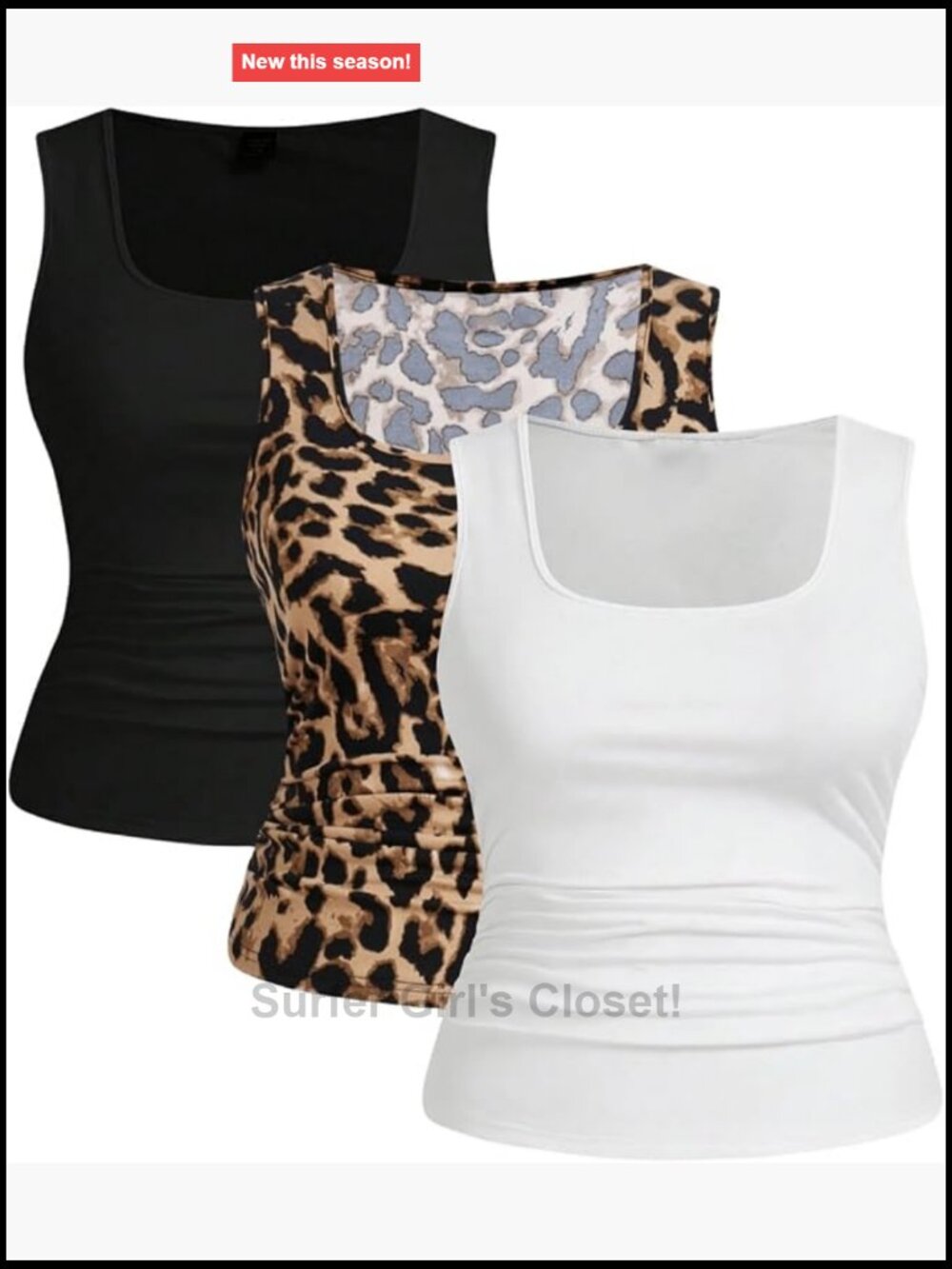 Plus Size 3 Pack Leopard Print Tank Top Square Neck Sleeveless
